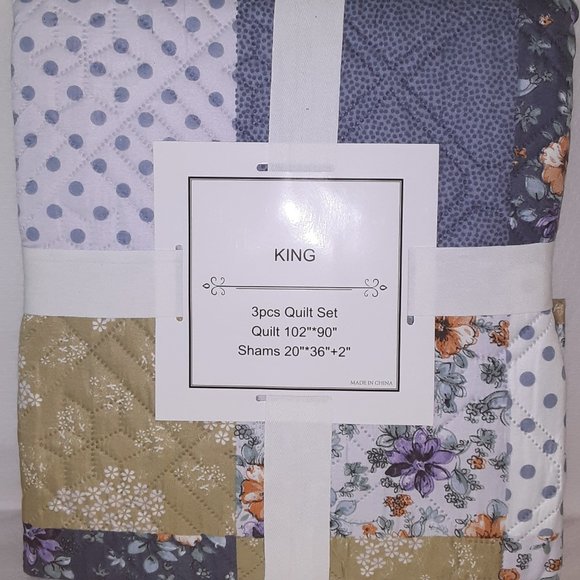 Floral & Geometric Pattern Quilted Bedspread Set Bedspreads Queen Size King - Picture 8 of 8